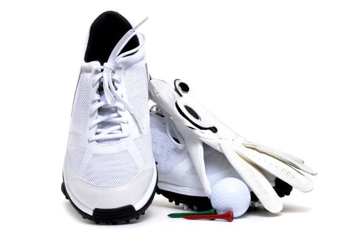 Golfing shoes and gloves.