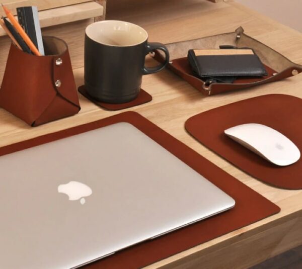 Artisan leather desk set.
